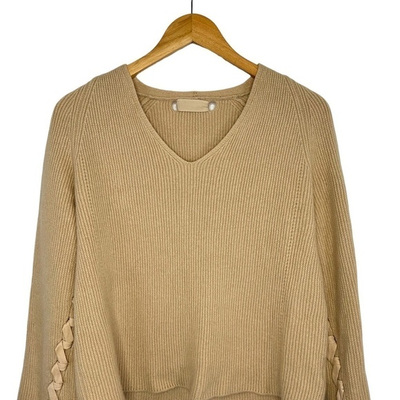 Helmut Lang Wool Cashmere Ribbed Sweater Sz Med Beige Ribbon Lace Up Long Sleeve - Picture 3 of 5
